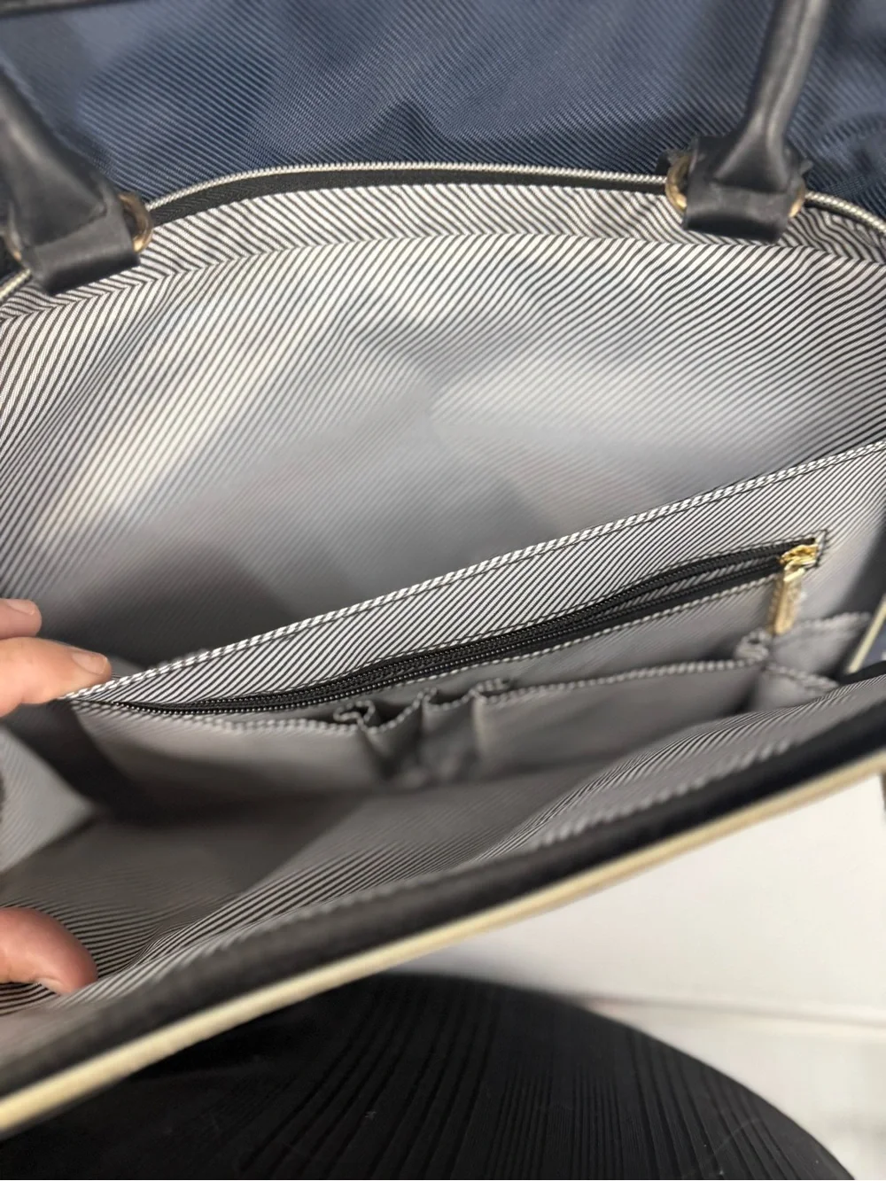 Kenneth Cole Reaction Navy Quilted Shoulder Tote with Gold Trim